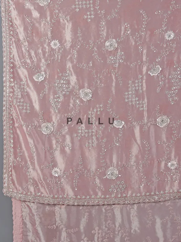 Pastel pink tissue silk saree with beads sccents