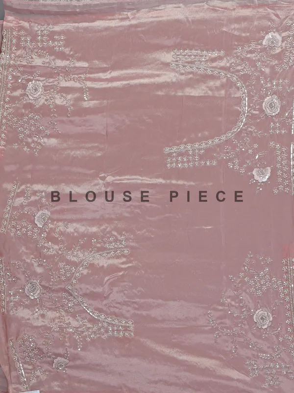 Pastel pink tissue silk saree with beads sccents