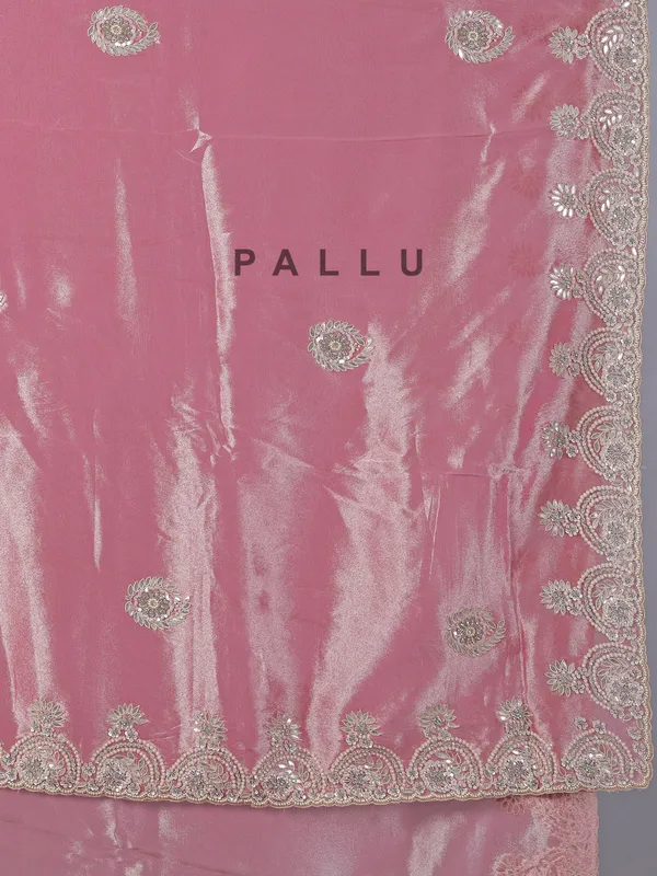 Pastel pink tissue silk wedding wear saree