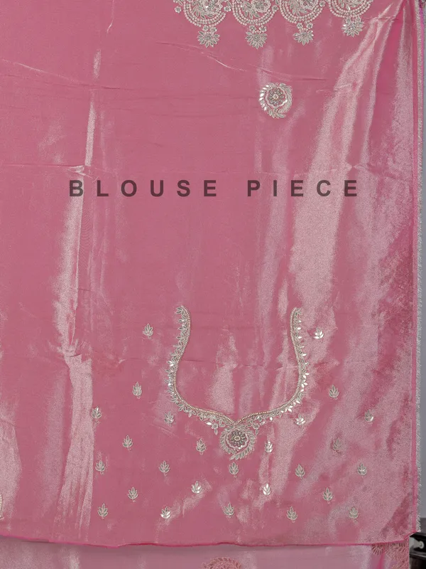 Pastel pink tissue silk wedding wear saree
