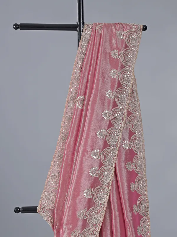 Pastel pink tissue silk wedding wear saree