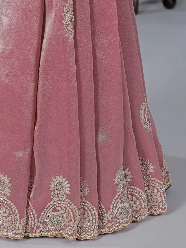Pastel pink tissue silk wedding wear saree