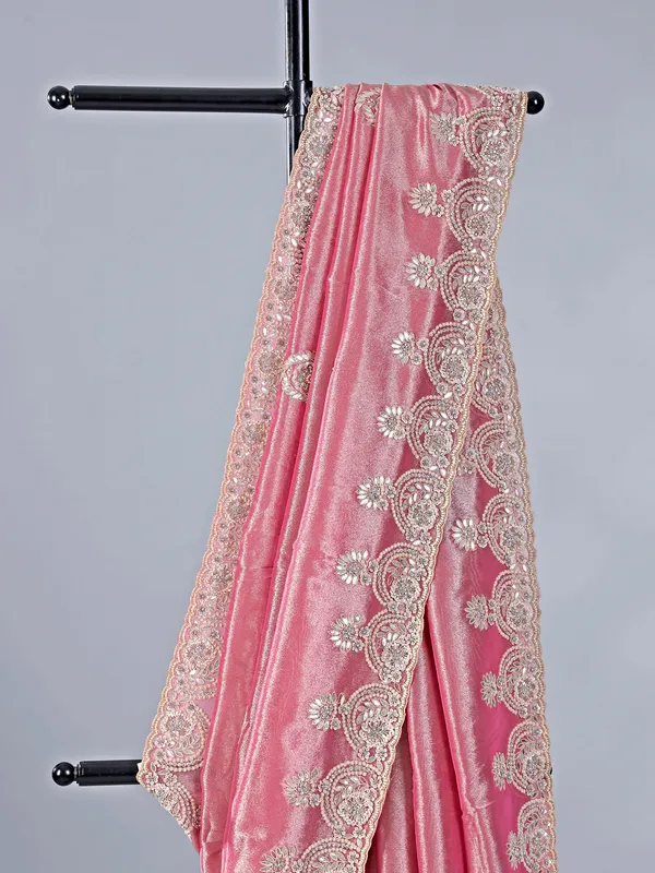 Pastel pink tissue silk wedding wear saree