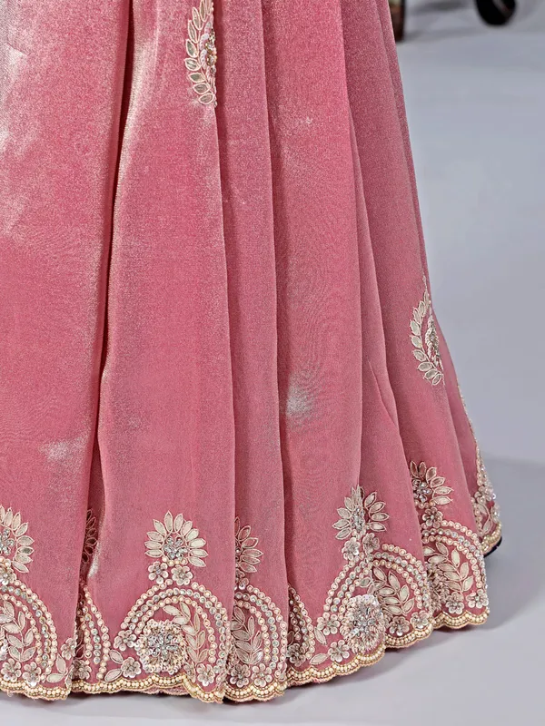 Pastel pink tissue silk wedding wear saree