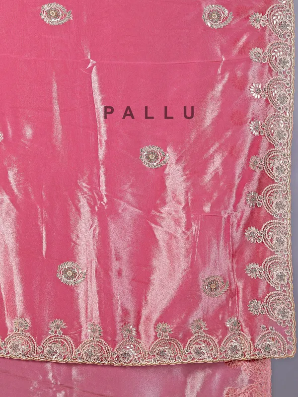 Pastel pink tissue silk wedding wear saree