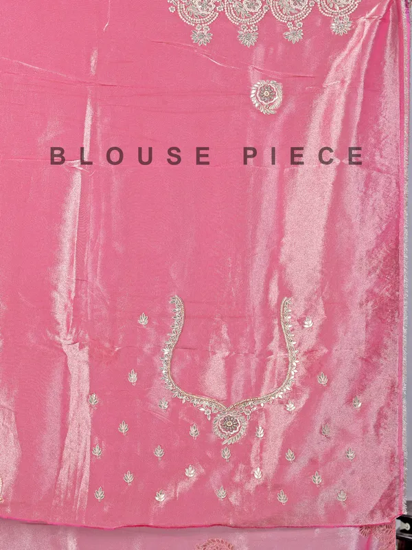 Pastel pink tissue silk wedding wear saree