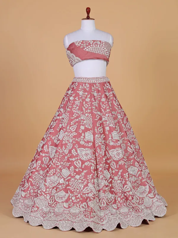 Pastel pink unstiched wedding lehenga choli