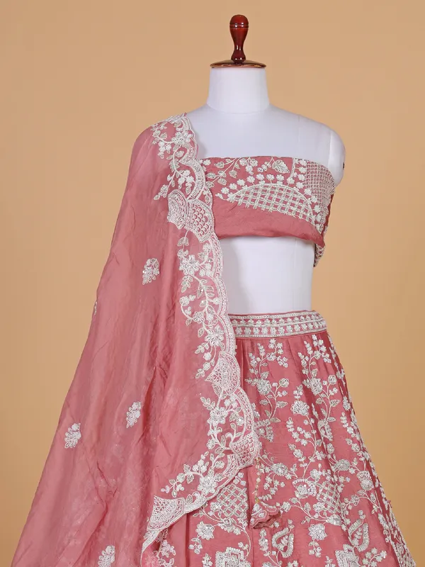 Pastel pink unstiched wedding lehenga choli