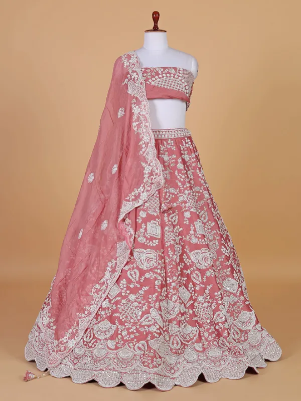 Pastel pink unstiched wedding lehenga choli