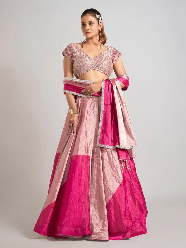 Pastel pink wedding wear lehenga choli