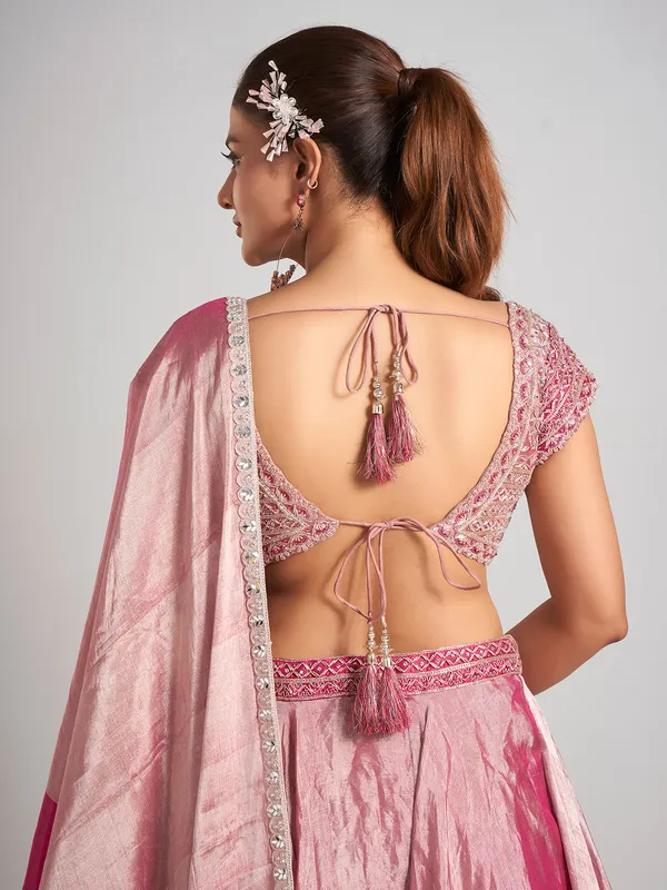Pastel pink wedding wear lehenga choli