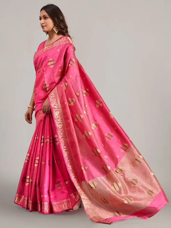 Pastel pink zari worked saree in semi silk