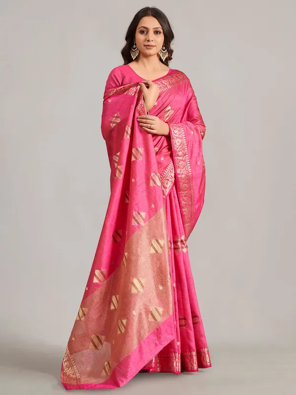 Pastel pink zari worked saree in semi silk