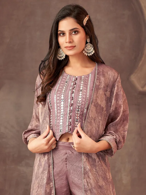 Pastel purple  anarkali suit with print