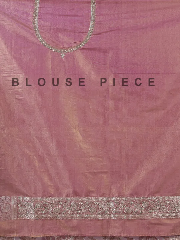 Pastel purple banarasi silk unstitched saree with pearl work