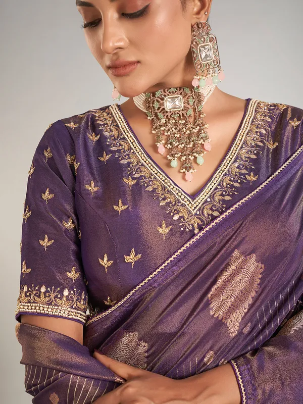 Pastel purple banarasi silk wedding wear saree