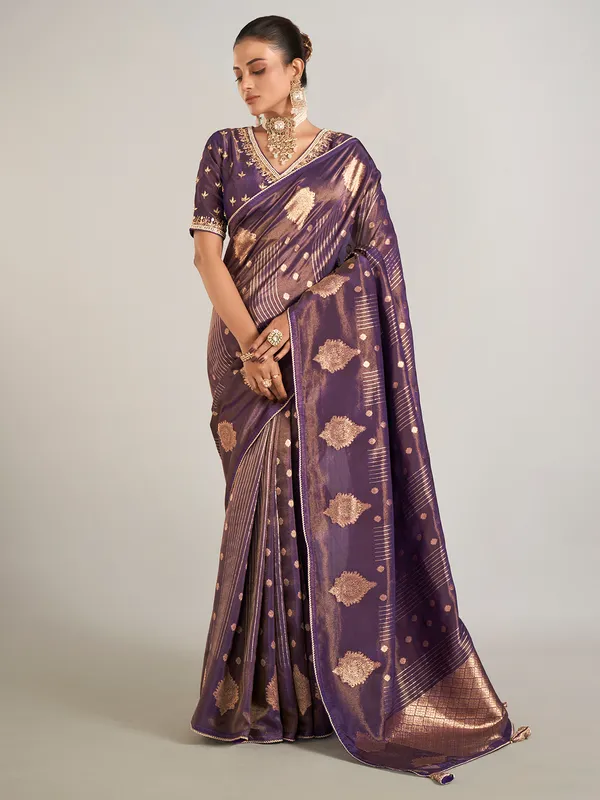 Pastel purple banarasi silk wedding wear saree