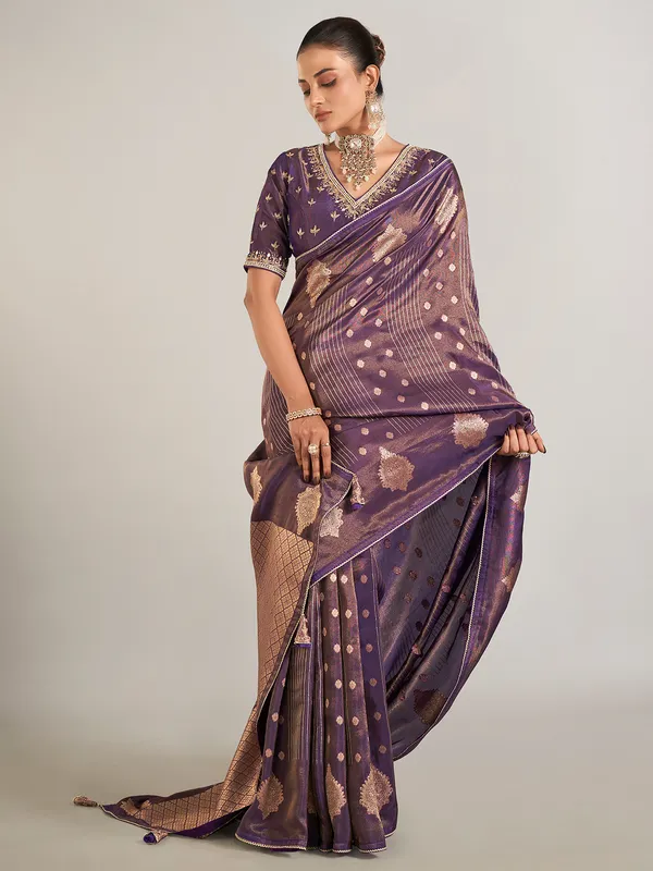 Pastel purple banarasi silk wedding wear saree