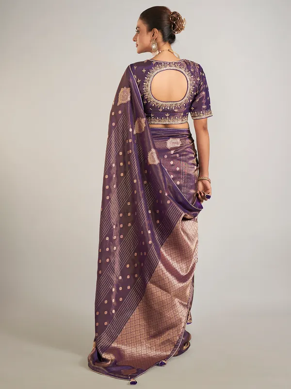 Pastel purple banarasi silk wedding wear saree