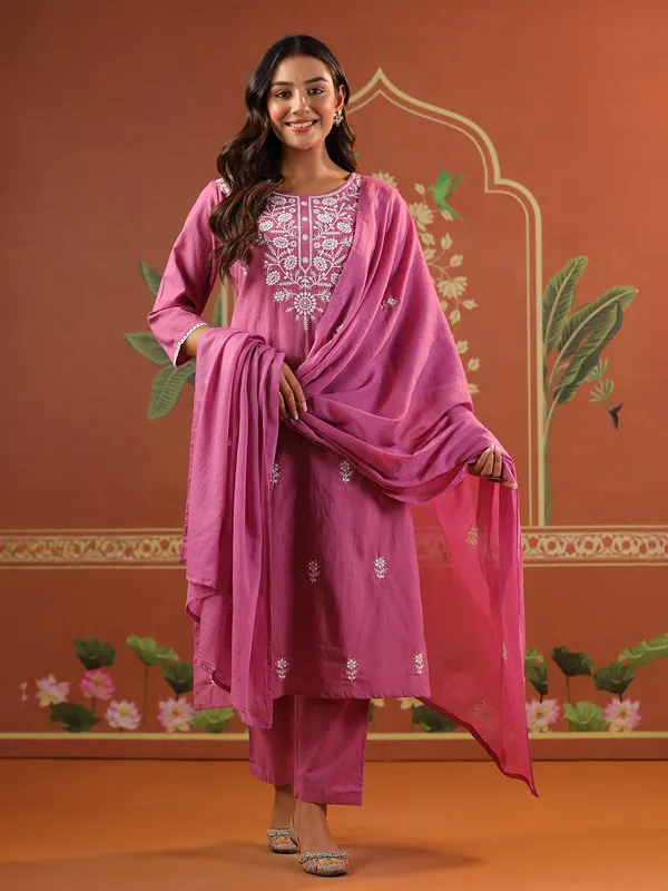 Pastel purple cotton festival wear kurti set