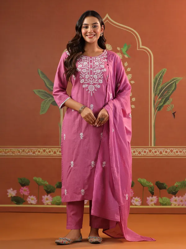 Pastel purple cotton festival wear kurti set