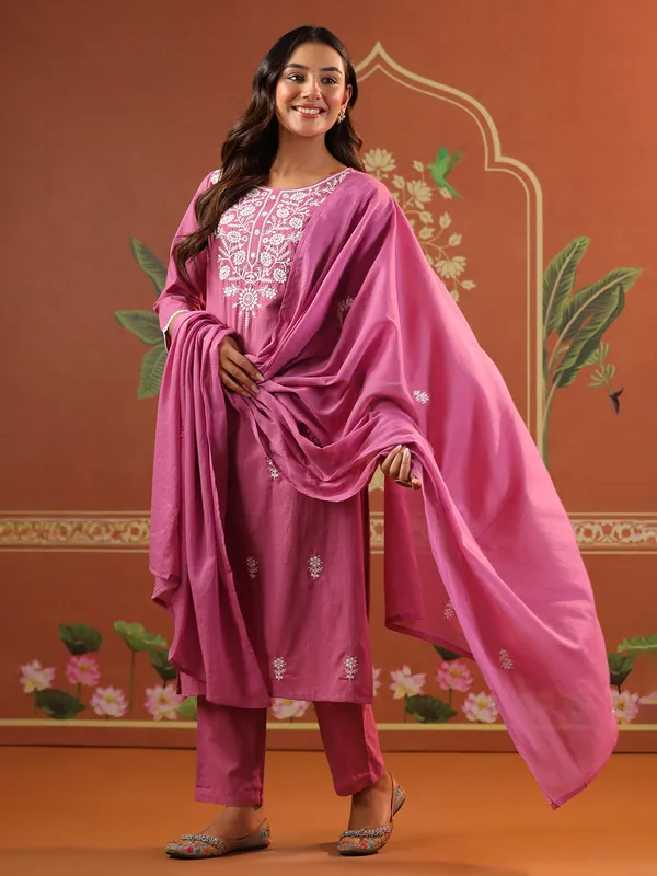 Pastel purple cotton festival wear kurti set