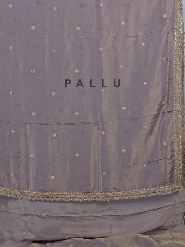 Pastel purple dola silk saree with sparkle work