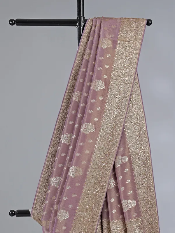 Pastel purple dola silk unstitched blouse piece saree