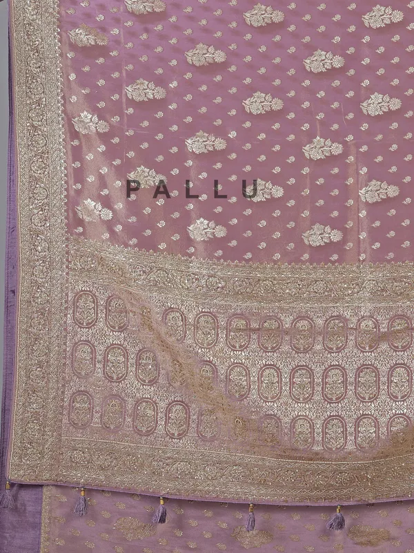 Pastel purple dola silk unstitched blouse piece saree