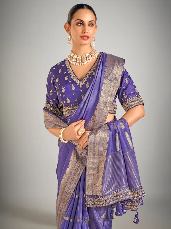 Pastel purple dola silk wedding saree