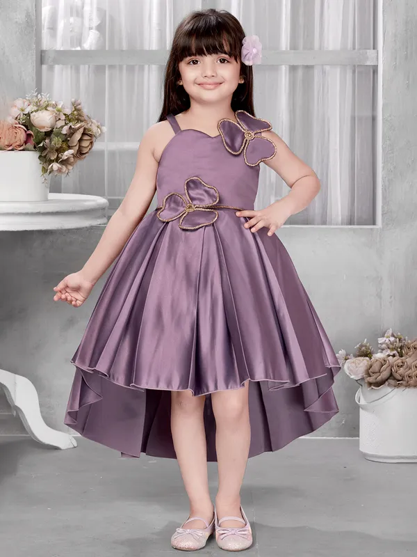 Pastel purple satin silk frock for girls