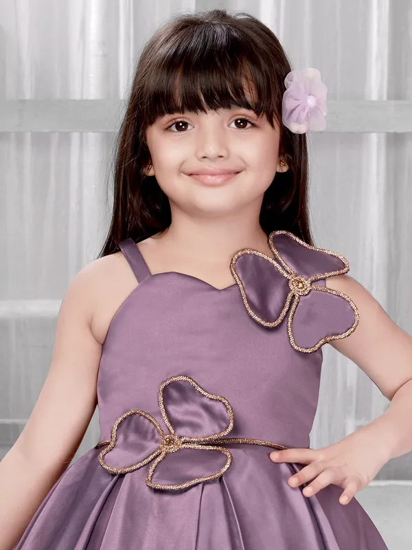 Pastel purple satin silk frock for girls
