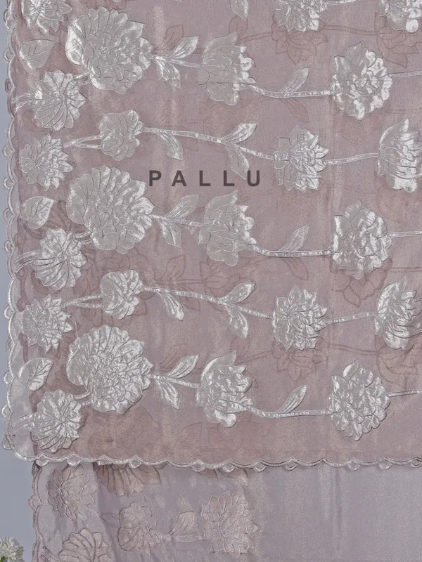 Pastel purple semi tissue silk festival saree with embroidery detailing