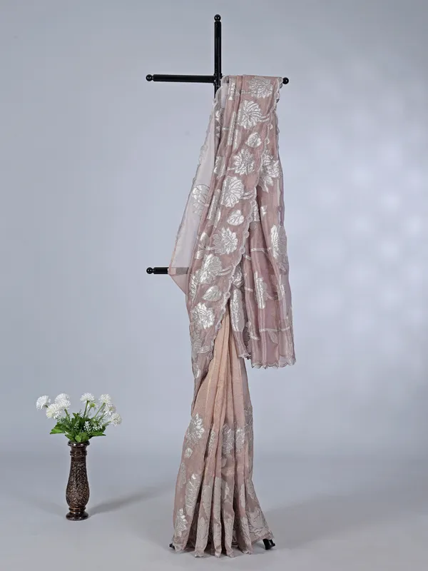 Pastel purple semi tissue silk festival saree with embroidery detailing