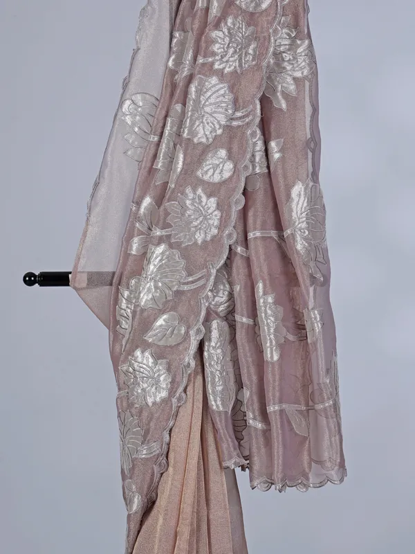 Pastel purple semi tissue silk festival saree with embroidery detailing