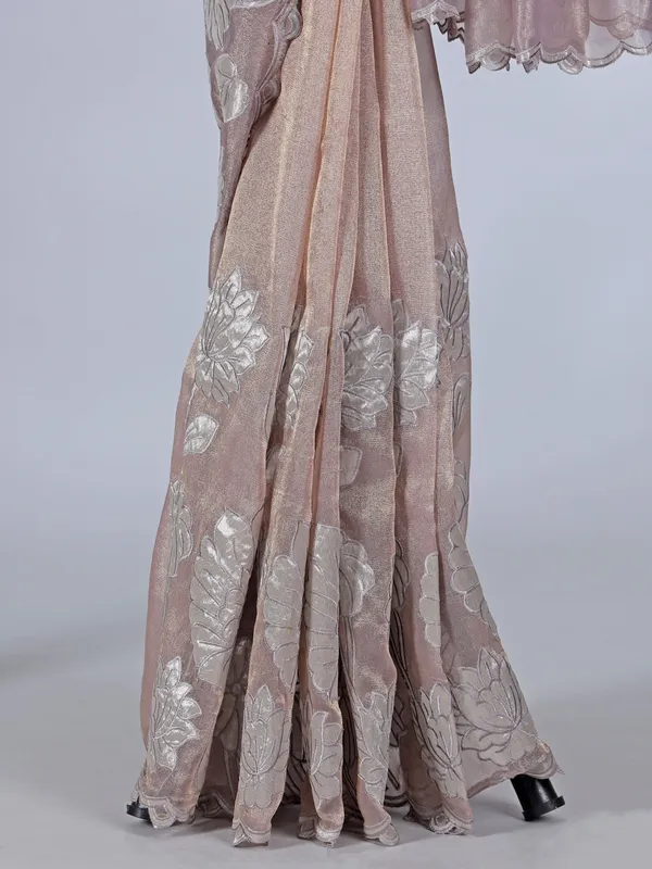 Pastel purple semi tissue silk festival saree with embroidery detailing