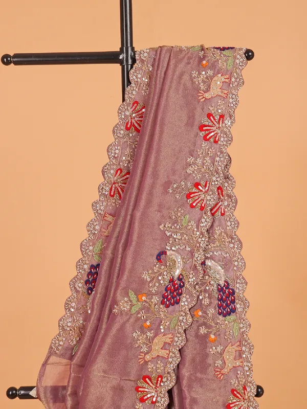 Pastel purple shimmer tissue silk saree for women