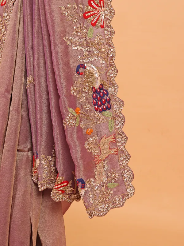 Pastel purple shimmer tissue silk saree for women