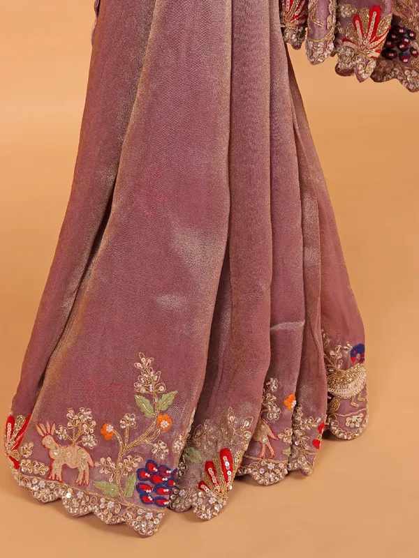 Pastel purple shimmer tissue silk saree for women