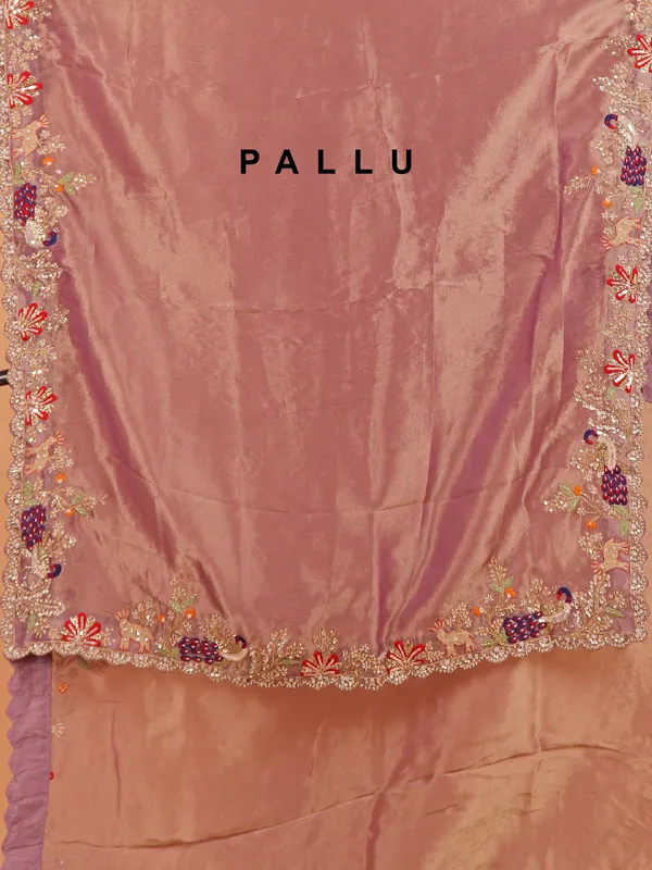 Pastel purple shimmer tissue silk saree for women