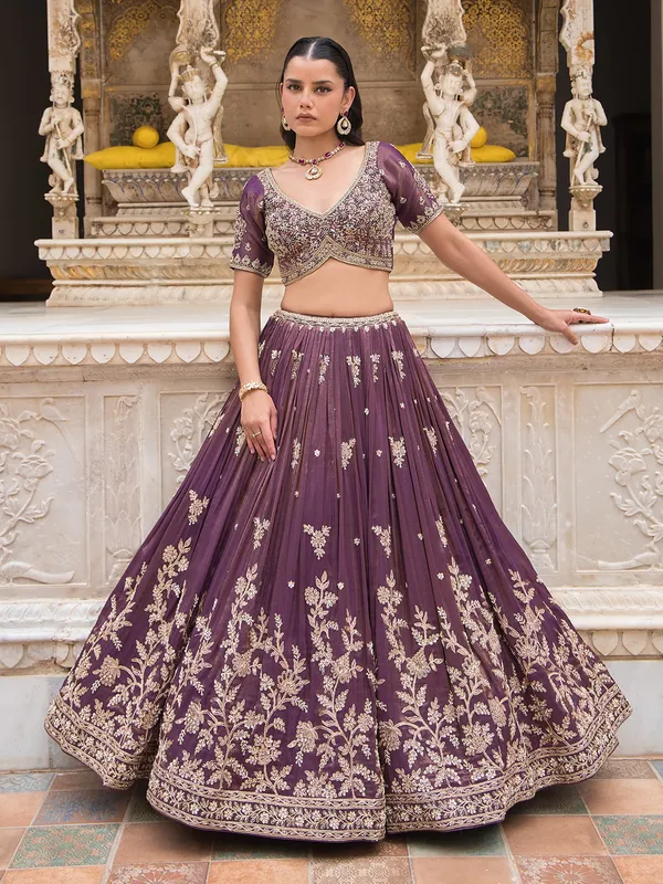 Pastel purple silk designer lehenga choli