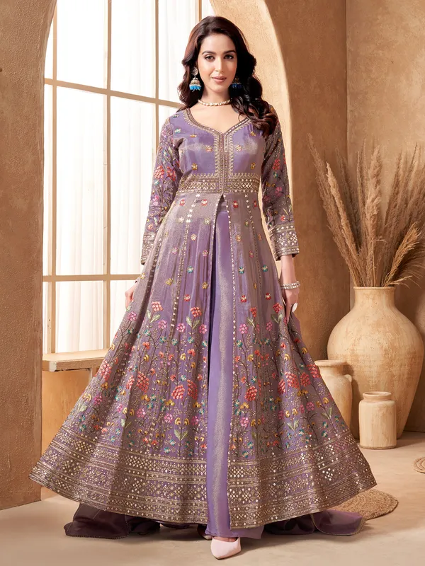 Pastel purple silk festive anarkali suit