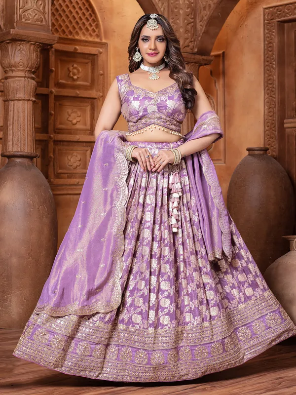 Pastel purple silk lehenga choli for reception