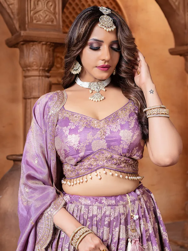 Pastel purple silk lehenga choli for reception