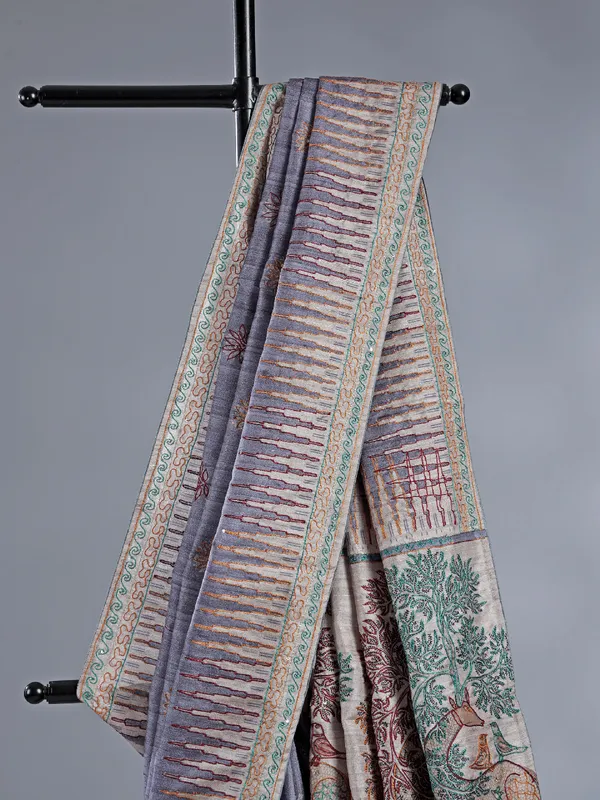 Pastel purple silk saree with classic thread work