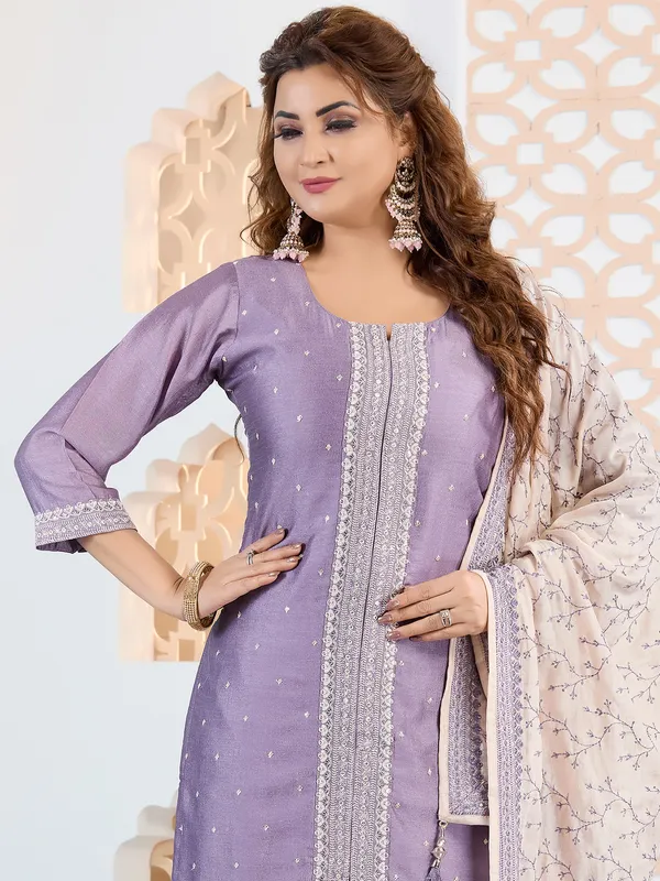 Pastel purple silk wedding wear salwar suit