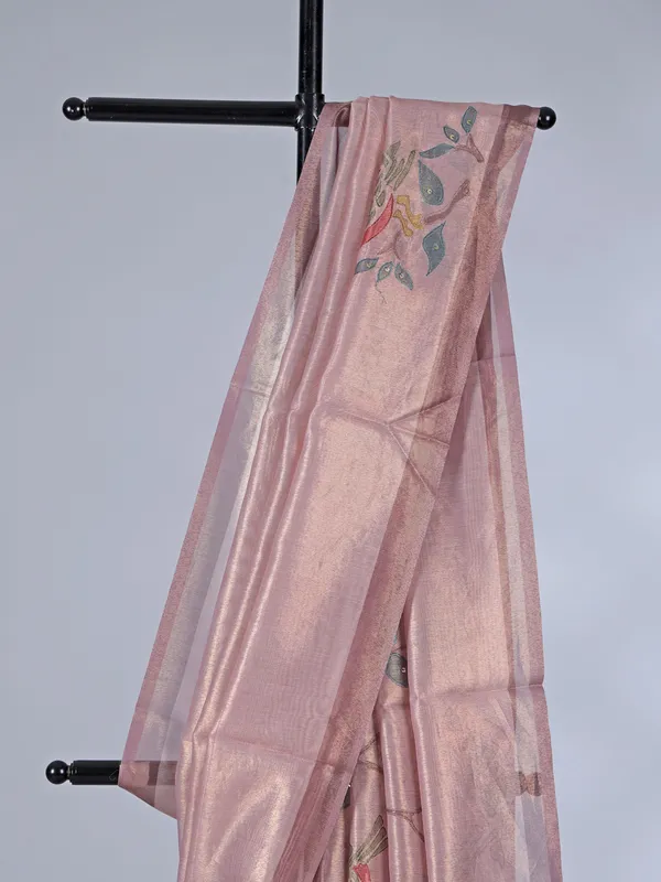Pastel purple tissue cotton silk saree with embroidery work