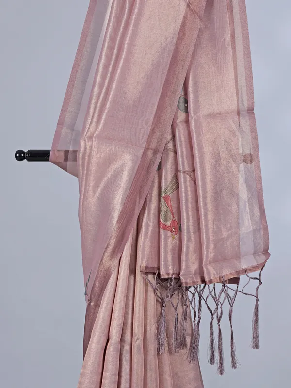 Pastel purple tissue cotton silk saree with embroidery work