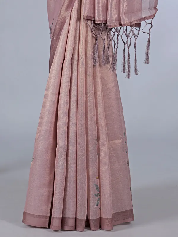 Pastel purple tissue cotton silk saree with embroidery work