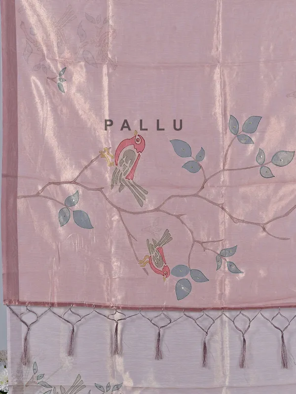 Pastel purple tissue cotton silk saree with embroidery work